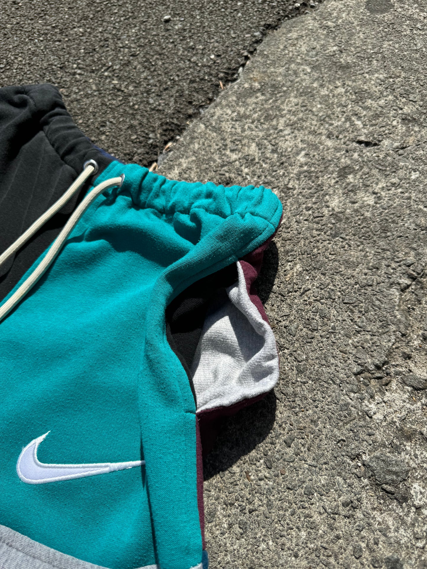 Reworked Nike Sweat Shorts - Teal / Burgundy