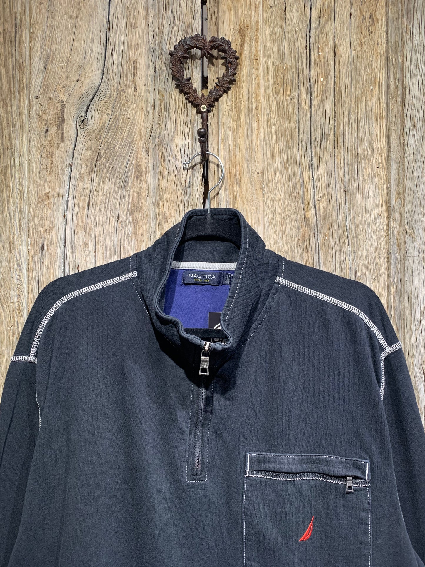 Black Nautica Contrast Stitch 1/4 Zip Jumper