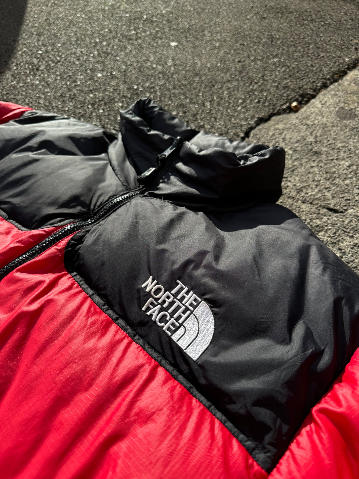 Red North Face Nuptse Puffer Coat